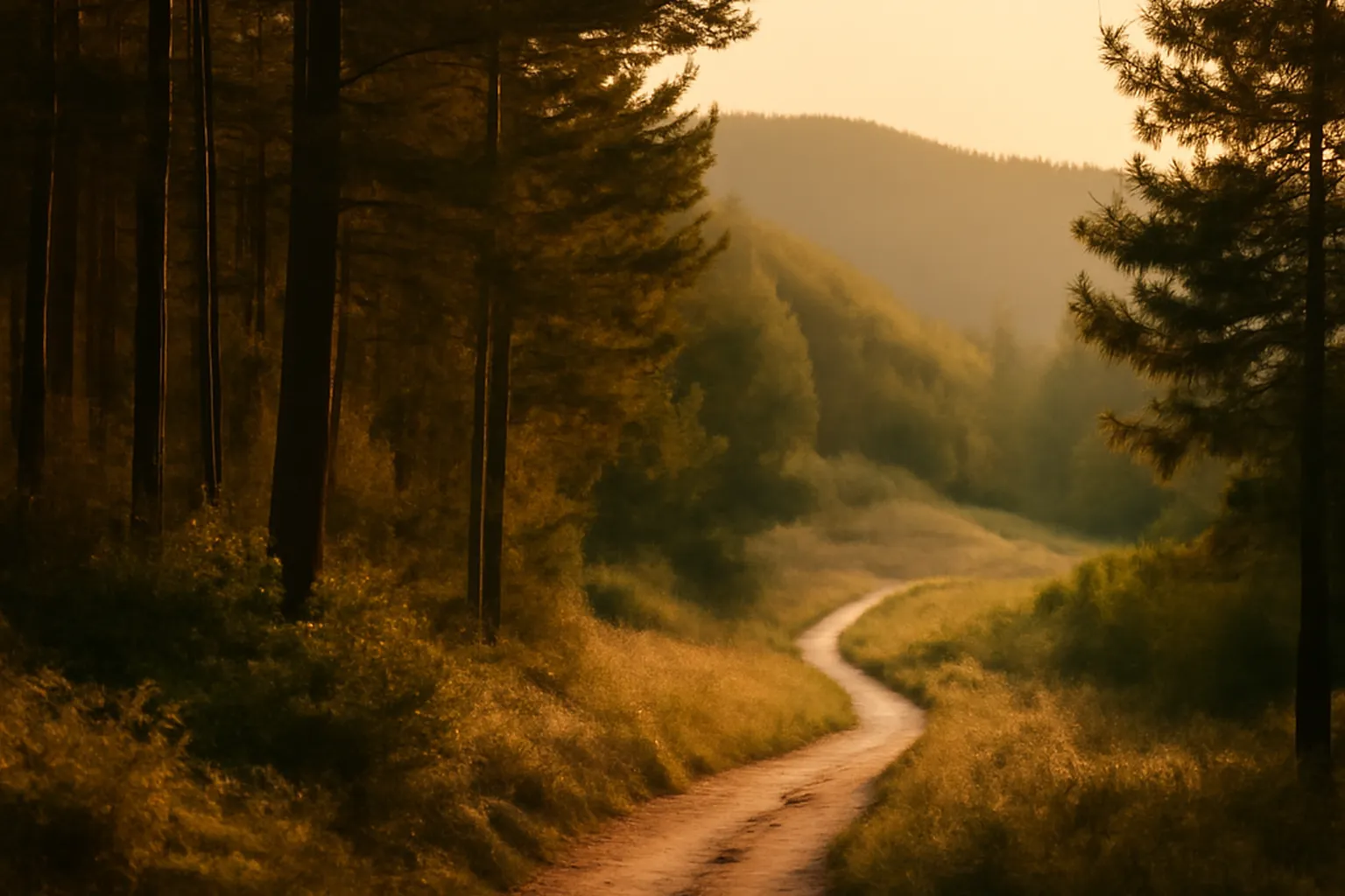 Chemin de retraite en pleine nature, forêt ou colline, symbole du cheminement intérieur sur plusieurs jours